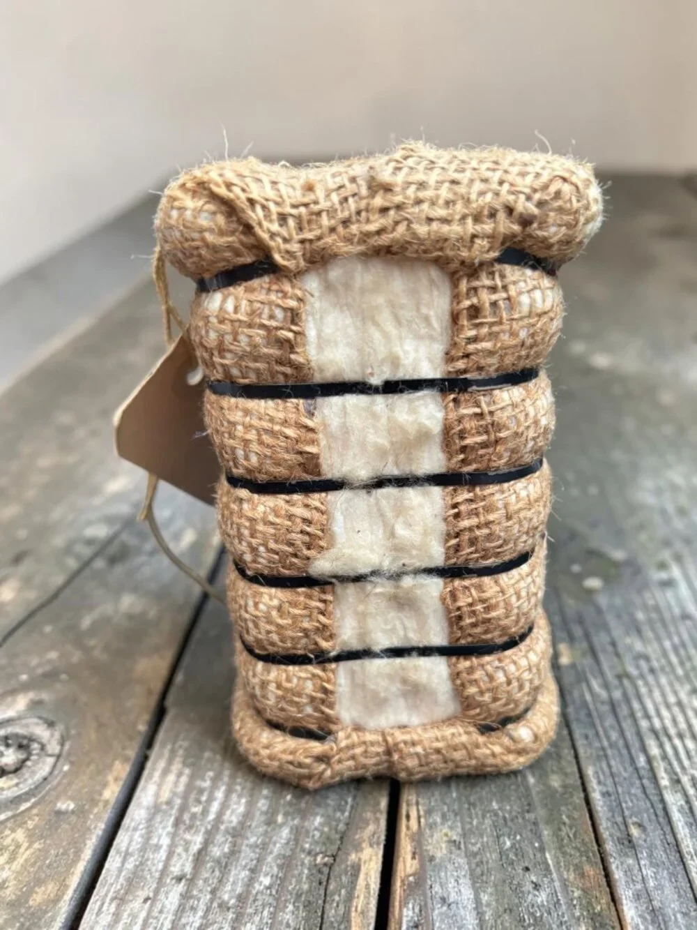 Miniature Cotton Bale Souvenir From North Carolina Burlap Wrapped With Tag